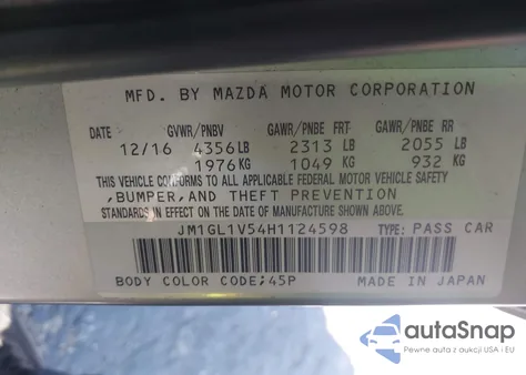 2017 Mazda Mazda6 Touring из США, поврежденный, VIN JM1GL1V54H1124598